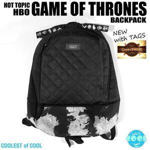 Hot Topic HBO Game Of Thrones Westeros Map quilted Backpack Black 18 in size NWT